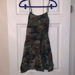Green Camo Strappy Flare Dress